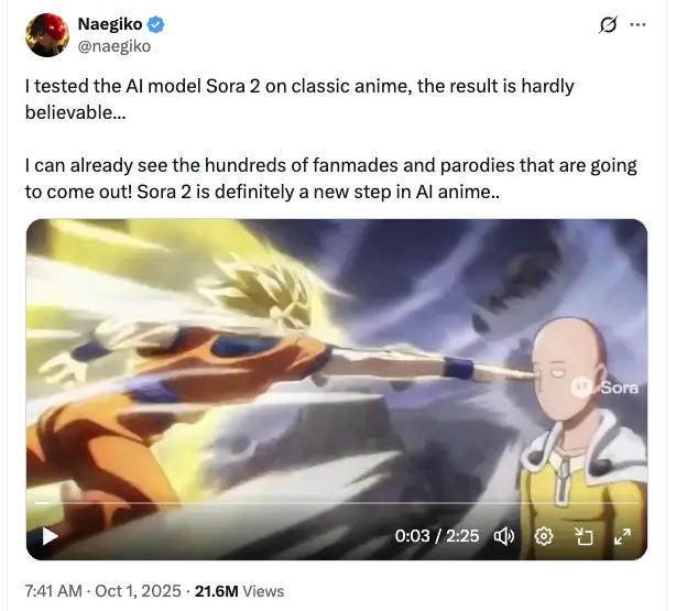 Sora 2 AI anime-style battle scene with Dragon Ball and One Punch Man inspired characters